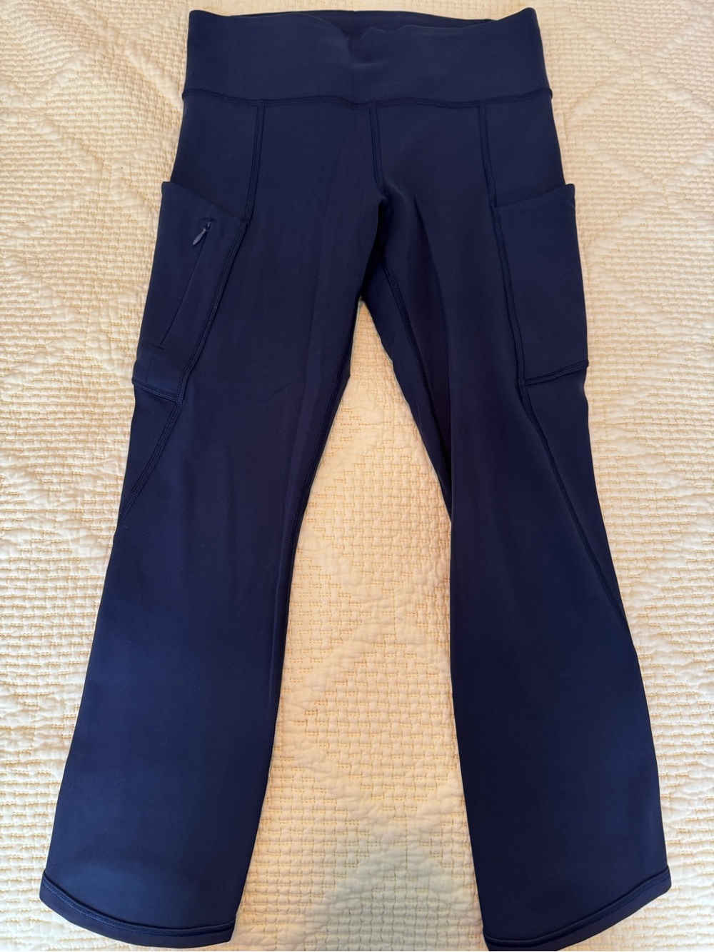 Athleta Navy Blue Wide-Leg Crop Leggings with Side Pockets